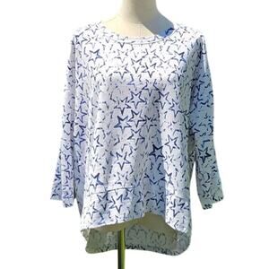 Sonoma Star Print Long Sleeve Knit Top Blue White Stars Womens Size Large